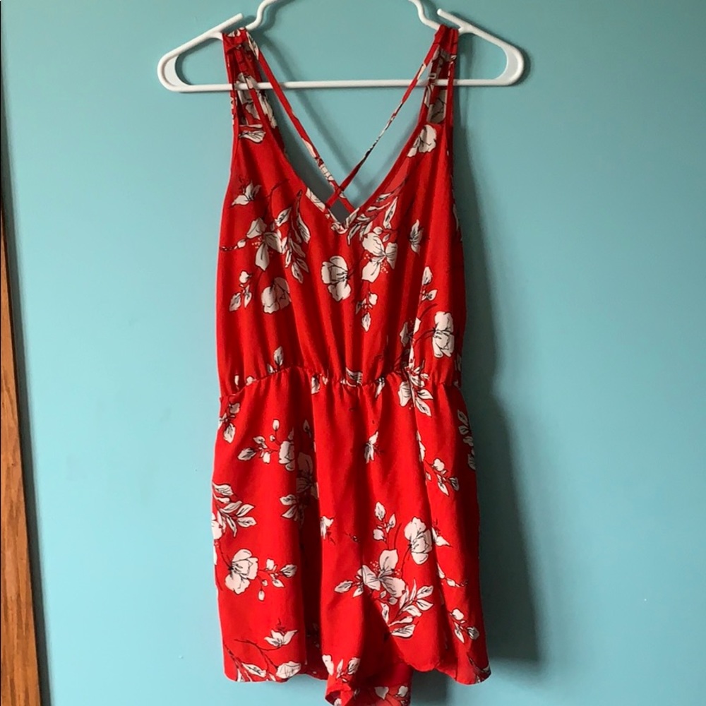 Red floral romper